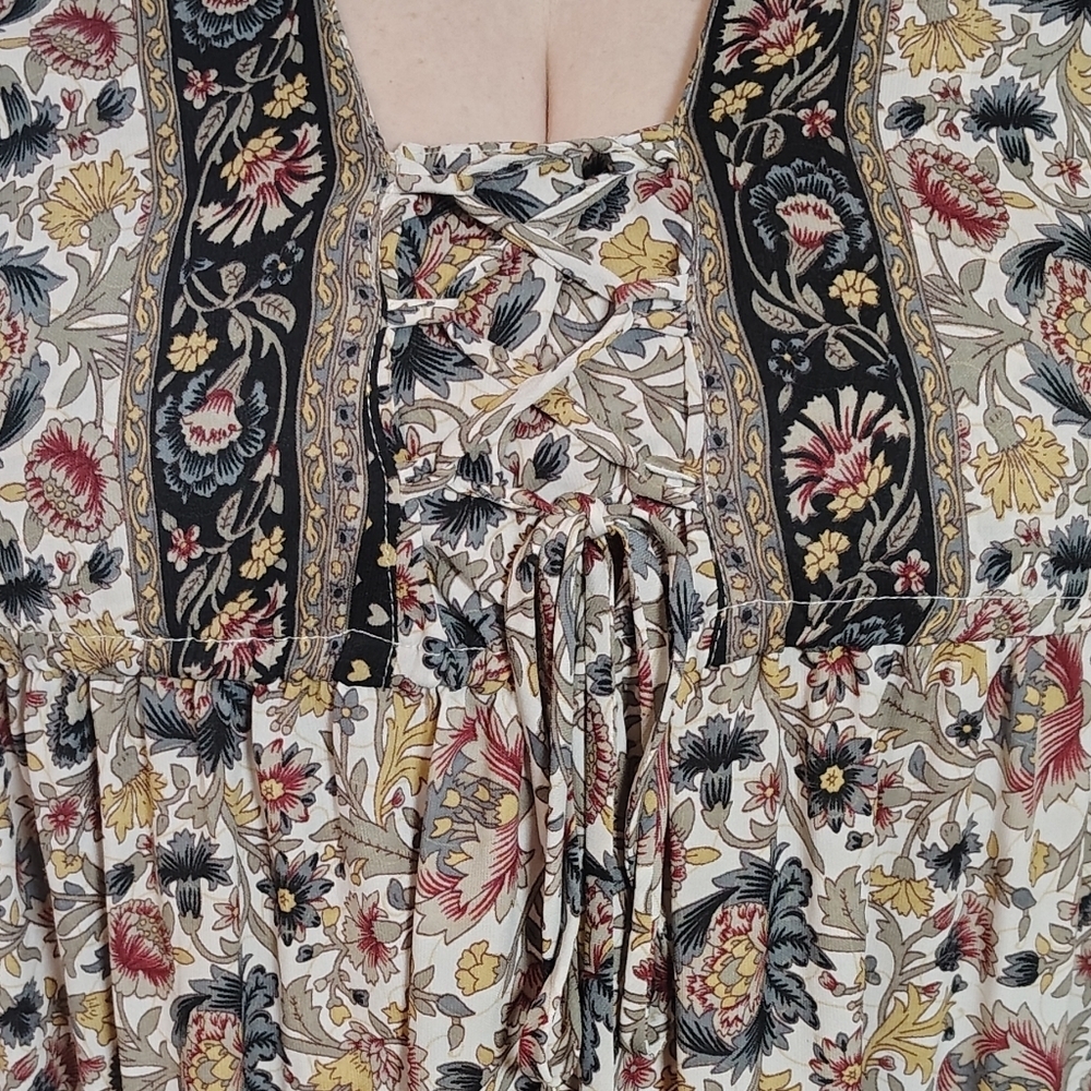 Chaudry Boho Floral Maxi Dress XL 3/4 Bell Sleeve Renaissance - Picture 3 of 5
